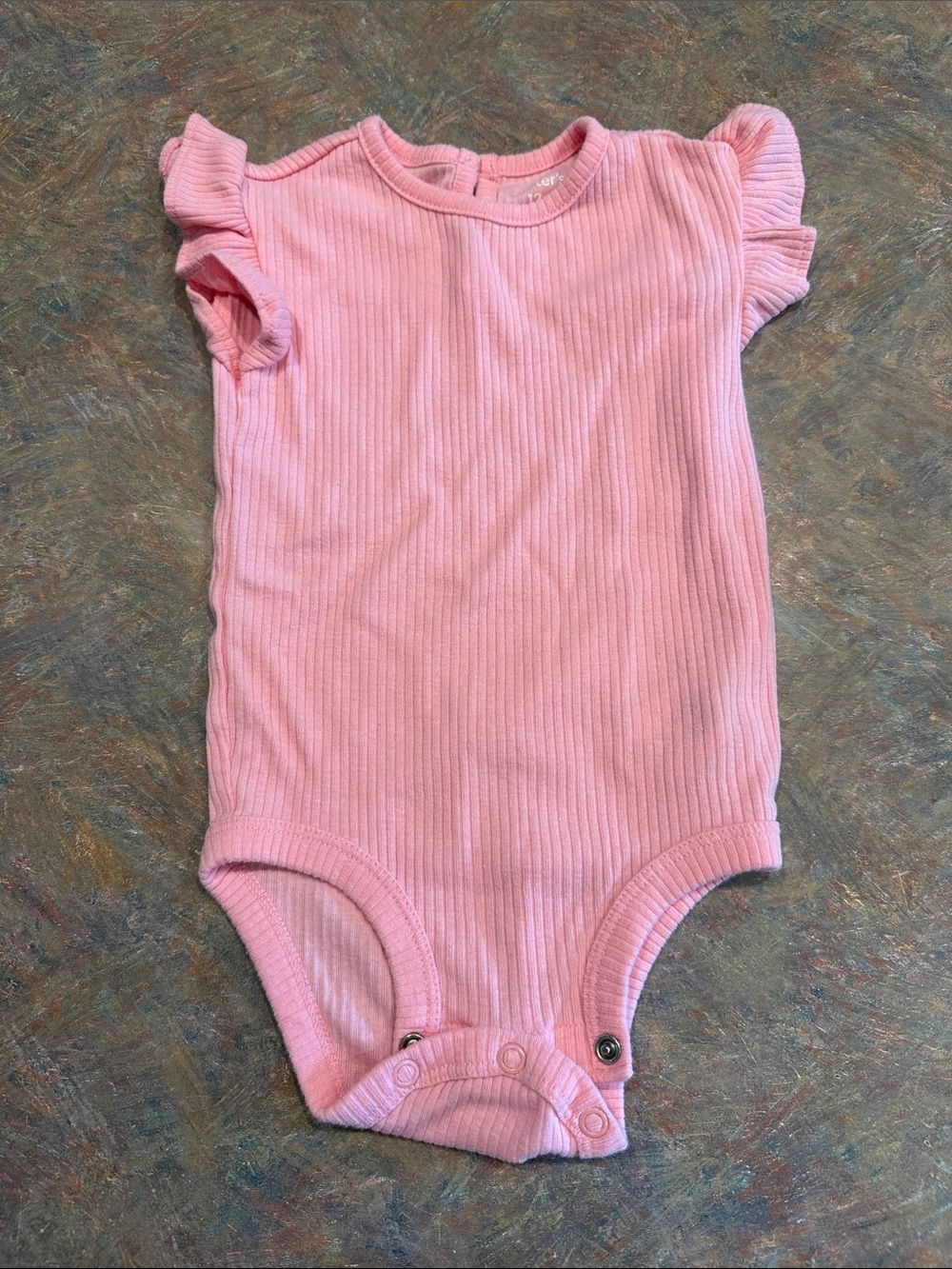 🤑EU Carter's Pink Ribbed Flutter Sleeve Baby Onesie Bodysuit🤑